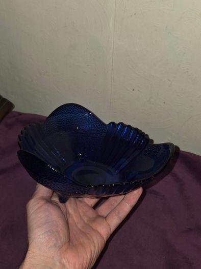 Vintage Cobalt Blue Footed Fruit Bowl