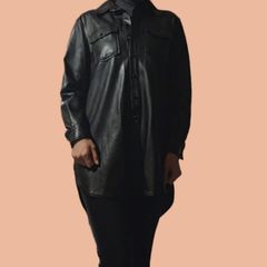 H&M Black Faux Leather Shirt Dress  Size S