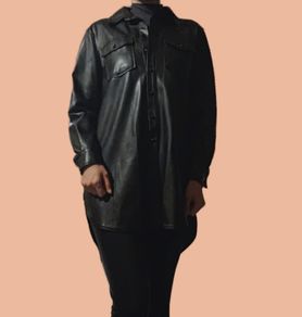H&M Black Faux Leather Shirt Dress  Size S