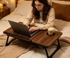 laptop desk Laptop Desk, Walnut Color, Foldable Office Desk with Adjustable Tilt Angle