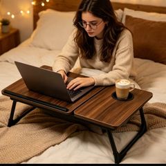 laptop desk Laptop Desk, Walnut Color, Foldable Office Desk with Adjustable Tilt Angle