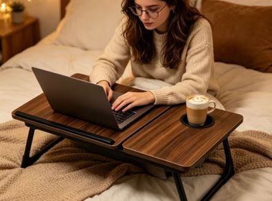 laptop desk Laptop Desk, Walnut Color, Foldable Office Desk with Adjustable Tilt Angle