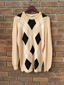 Vintage Lyle & Scott Argyle 100% New Wool Knit Jumper Mens Medium M