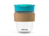 SoleCup Reusable Glass Travel Mug with Cork Band and Lid - Blue