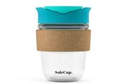SoleCup Reusable Glass Travel Mug with Cork Band and Lid - Blue