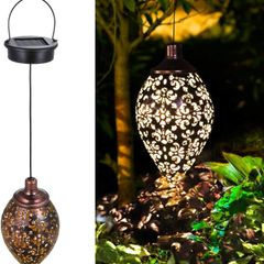 Solar Lantern Light,Outdoor Hanging Garden Lights Metal Lamp for Patio, Patio Decor Metal Yard Art Garden Accessories Outdoor Decorations for Porch,Yard, Lawn, Patio, Courtyard