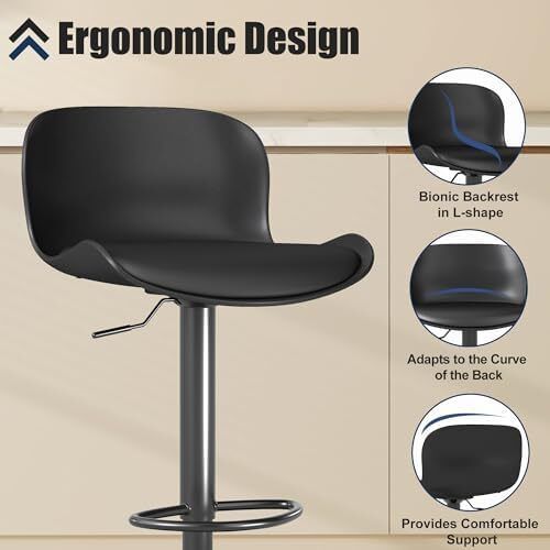 Bar stool Set of 2, 360 swivel chair, height-adjustable, Barstool with backrest and footrest, imitation leather 120kg kitchen stool, Barstools for Kitchen, Dining room, Bar, Black