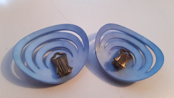 1960s Blue Geometric Large Round Earrings