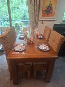 Oak Extendable Dining Table & 6 Whicker Chairs