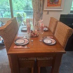 Oak Extendable Dining Table & 6 Whicker Chairs