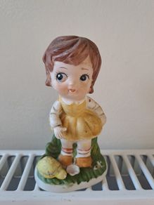 Vintage Figurine girl in yellow dress with turtle