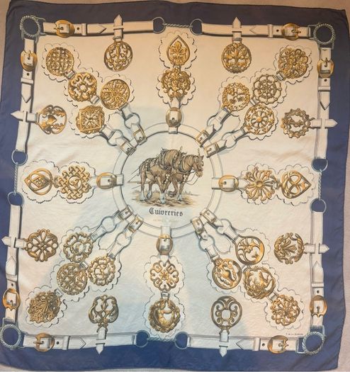 Authentic, vintage Hermes Cuivreries Silk Carre Scarf