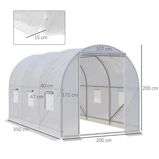 Walk-In Polytunnel Greenhouse 3.5 x 2 x 2 m
