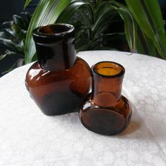 Antique Amber Glass OXO & Bovril Bottles. Set of 2, 4oz and 1oz. c.1900-1930. Excellent Antique Condition