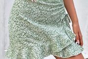 Sage Green Ditsy Floral Ruched Ruffle Mini Skirt