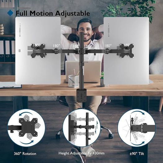 NEW SALE | Ergonomic Dual Monitor Stand for 13-27 inch LCD LED PC Screens for Desks, Height Adjustable Arm Bracket Tilt