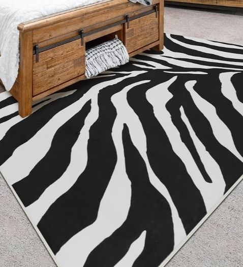 Black and White Area Rugs Living-Room - Non Slip, Abstract Rug, Easy Care Low Pile, 120 x 160 cm