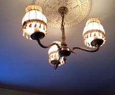 Vintage brass light fitting with 3 arms & 3 shades