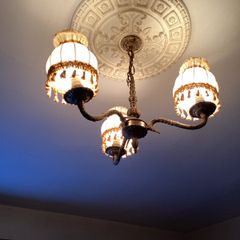 Vintage brass light fitting with 3 arms & 3 shades