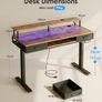 Standing Desk with Keyboard Tray & Storage Drawers, 120cm Height Adjustable Desk with Monitor Stand, LED Lights, Power Outlet and USB Ports for Home Office, Rustic Brown Image 9