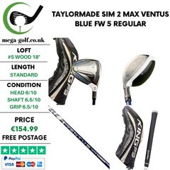 Taylormade Sim 2 Max #5 Wood 18 Degree / Ventus Blue FW 5 Regular