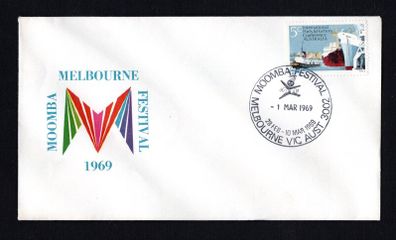 1969 Australia Moomba Melbourne Festival cover tying 1969 5c International Ports & Harbour Conference Commemorative Stamp