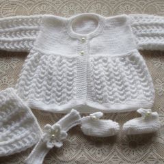 hand knitted  baby  Christening   set