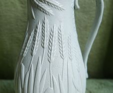 Antique Staffordshire Parian Ware Pitcher: William Brownfield Fern Design, Pewter Lid