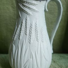 Antique Staffordshire Parian Ware Pitcher: William Brownfield Fern Design, Pewter Lid