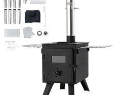 Wood Stove, 86 inch, Alloy Steel Camping Tent Stove, Portable Wood Burning Stove with Chimney Pipes & Gloves,  Hot Tent Stove for Outdoor Cooking and Heating with 8 Pipes