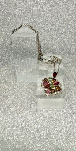 Multi-Tourmaline & White Zircon Pendant with Chain