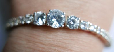 Vintage Sterling Silver 925 Tennis Bracelet  Cubic Zirconia Graduated Flexible Bangle Bracelet 16,7g