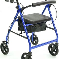 4 Wheel Rollator Walker Folding Aluminium Walking Aid with Seat Bag Brakes