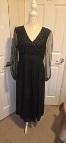 Black Gold Sparkle Mesh Sleeve Midi Dress Evening Party Occasion Glam