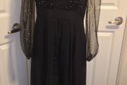 Black Gold Sparkle Mesh Sleeve Midi Dress Evening Party Occasion Glam