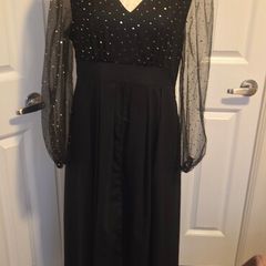 Black Gold Sparkle Mesh Sleeve Midi Dress Evening Party Occasion Glam