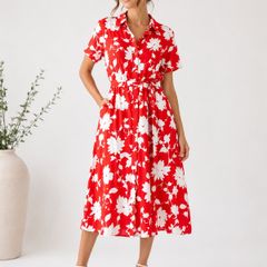NEW Red and white floral print summer dress: Size 14