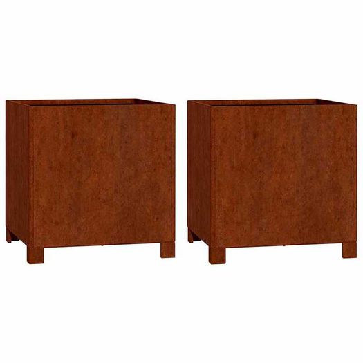 Set of 2 Corten Steel Planters with Legs 40 x 40 x 40 cm