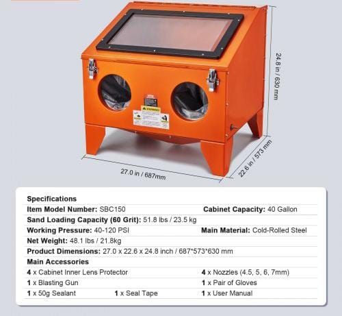 151.4 L Sandblasting Cabinet Benchtop Cabinet with Blasting Gun 4 Nozzle