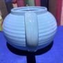 Vintage 1930s blue Ribbed Textured Earthenware Teapot Art Deco Metal Nozzle Image 2