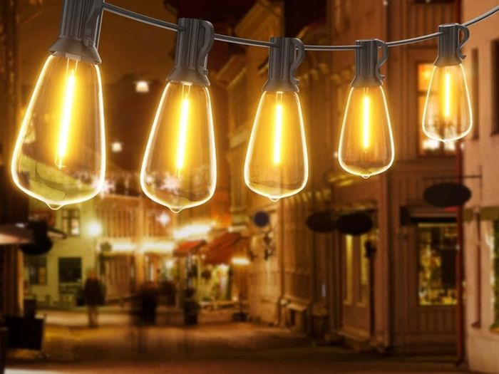 Festoon Lights Outdoor 60FT, String Lights Mains Powered Waterproof with 31Pcs ST38 Plastic LED Bulbs, 2200K Warm White Garden Patio String Lights for Party Decor Wedding (FREE POSTAGE)