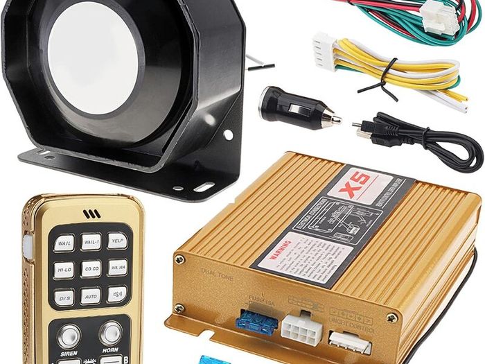 12V 200W Police Siren Horn Speaker Kit with 18 Sounds, MIC & Remote