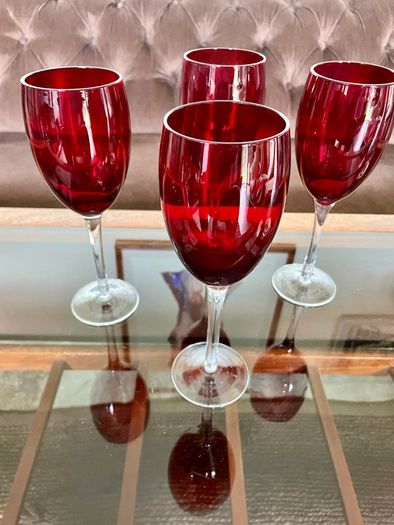 Vintage Italian Hand Blown Ruby Red Wine or Water Goblets 23 cm Tall