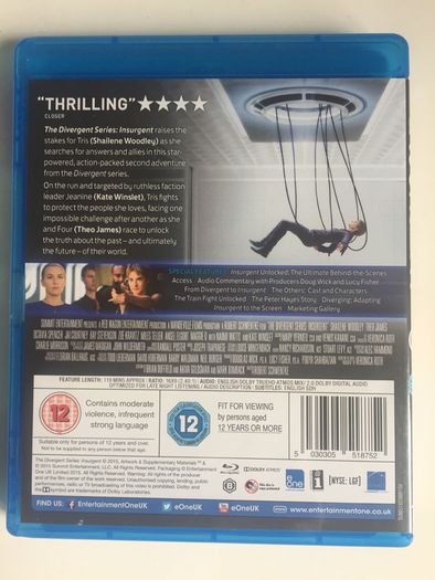 The Divergent Series: Insurgent [2015] Shailene Woodley, Theo James & Kate Winslet [Blu-ray Movie]