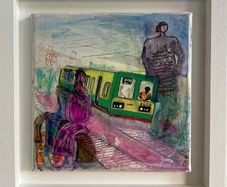 Framed Original Painting Seapoint Dublin Dart and Henry Moore Sculptures Original Gift