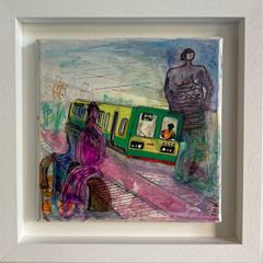 Framed Original Painting Seapoint Dublin Dart and Henry Moore Sculptures Original Gift