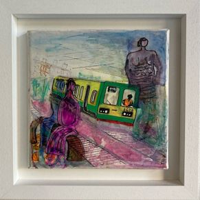 Framed Original Painting Seapoint Dublin Dart and Henry Moore Sculptures Original Gift