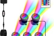 Pond Lights Mains Powered, RGB Underwater Spot Light Aquarium Lights with Remote Control IP68 Waterproof Multicolour Submersible Lights for Fish Tank Garden Yard Pool Fountain Pond(Set of 5)