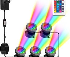 Pond Lights Mains Powered, RGB Underwater Spot Light Aquarium Lights with Remote Control IP68 Waterproof Multicolour Submersible Lights for Fish Tank Garden Yard Pool Fountain Pond(Set of 5)