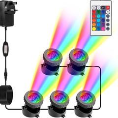Pond Lights Mains Powered, RGB Underwater Spot Light Aquarium Lights with Remote Control IP68 Waterproof Multicolour Submersible Lights for Fish Tank Garden Yard Pool Fountain Pond(Set of 5)